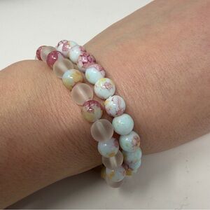 8Mm One Natural Shoushan Stone Bead Bracelet Set - One with other accent beads